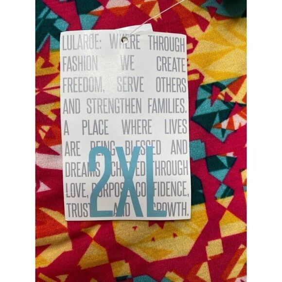 LuLaRoe Randy Raglan Sleeve Gray‎ Pink Yellow Geometric Pattern Sz 2XL NEW - Picture 5 of 8